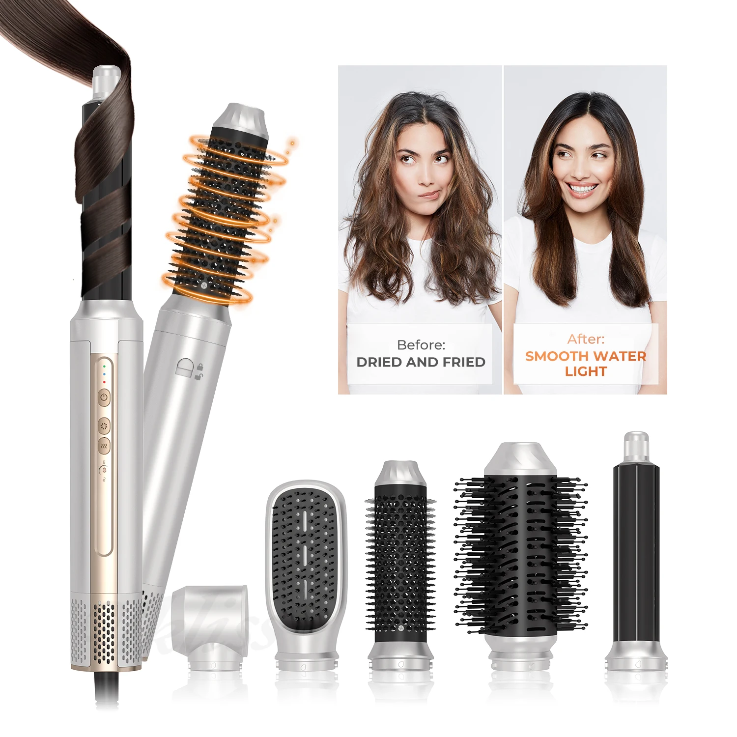 6 in 1 Wrap Curler Styler BLDC High Speed Hot Air Brush Rotating Hair Blow Dryer Comb