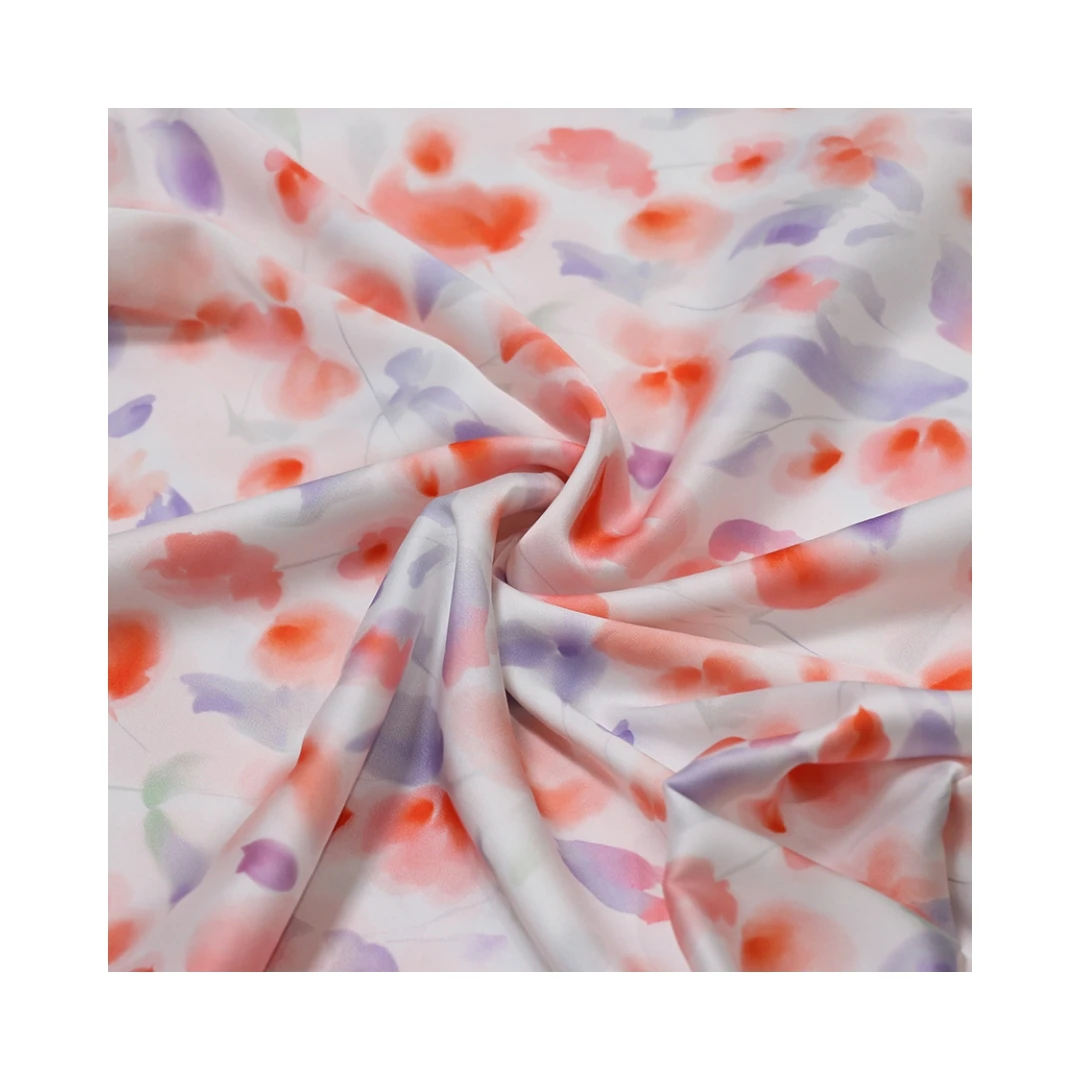Summer Memories Satin Silk Printed Fabric Wash Painting Design Polyester Spandex Floral Fabric For Garment