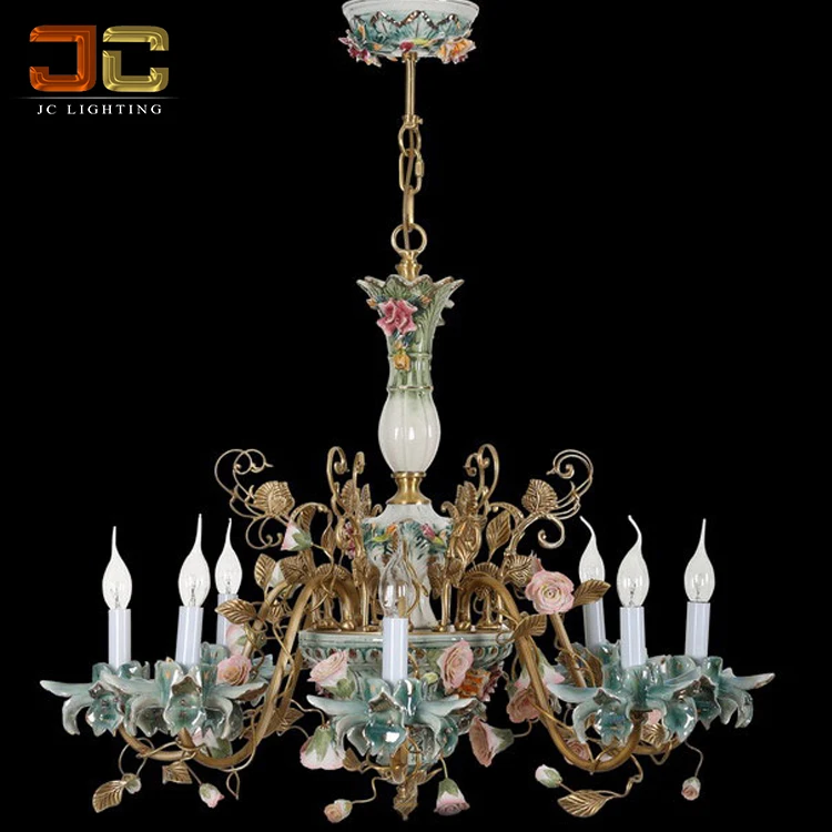 JC Custom Lighting branch brass lamps and lanterns Pure copper countryside ceramics flower chandeliers for living room