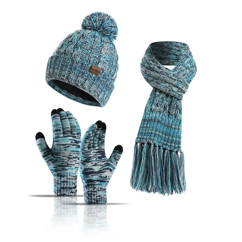 Hot Selling European And American Style Winter Hat Scarf Set Fashionable And Warm Knitted Gloves