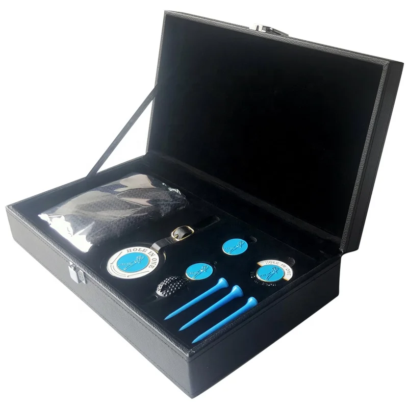 Factory Direct Sales Golf Accessories Gift PU Leather Box Case Golf Towel Bag Tag Green Fork Chip Tee Set