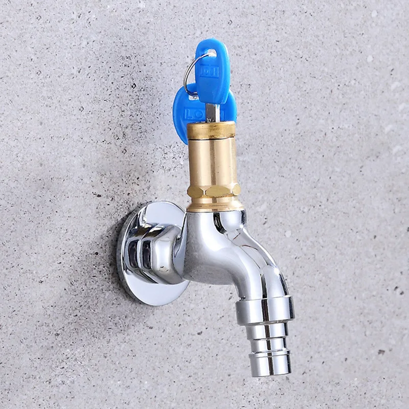 Copper Washing Machine Faucet with Lock Key Outdoor Balcony Mop Pool 4 Points DN15 Quick Open Water Faucet Faucet