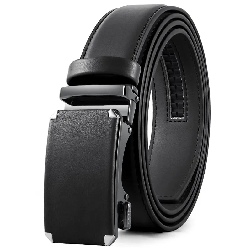 Trendy and Minimalist Mens Belt Fashion Fit Leather Automatic Alloy Buckle Cowhide Belt Business Belt