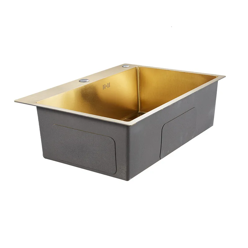 Luxury Brushed Gold 304 Stainless Steel Welded Square Kitchen Long Style Single Bowl Manual Sink