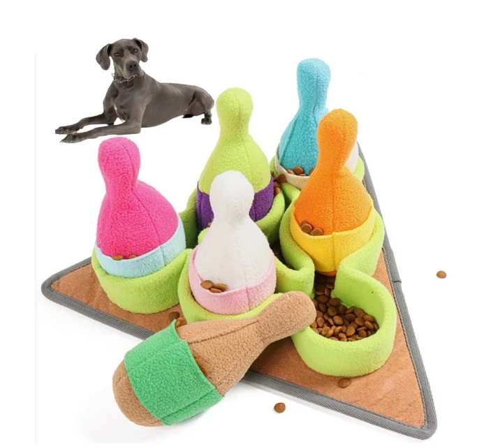 Newest design pet dog bowling toys game puzzle play hide food sports training for Dog Snuffle Carpet Sniffing