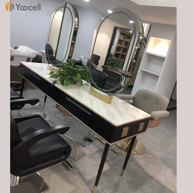 Классическая роскошная мебель Yoocell для парикмахерской светодиодная зеркальная станция зеркало