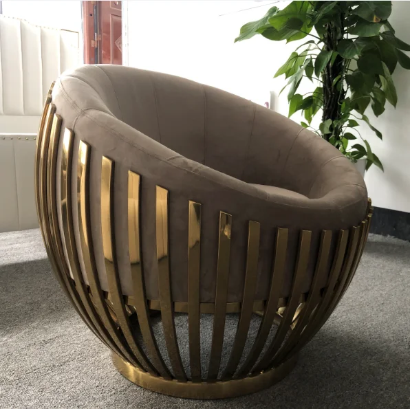 Delivery within 2 days Modern  Gold plated titanium stainless steel outer frame velvet living room round egg sofa