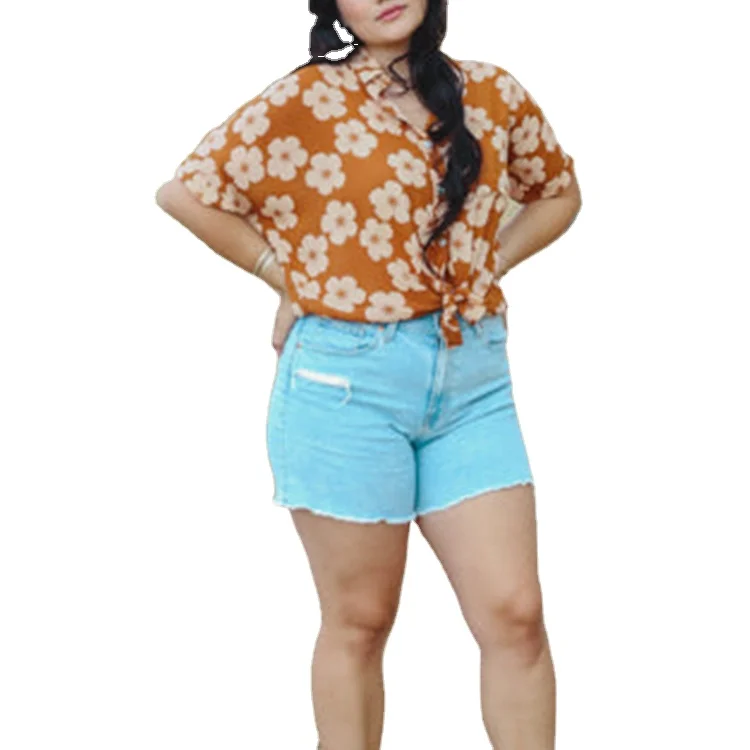 Wholesale Custom Logo Summer Casual Print Blouse Fashion Woman Blouse