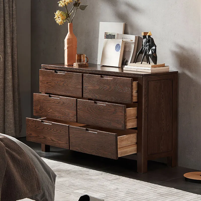 Nordic vintage furniture sale storage 6 drawer dresser solid wood oak chest of drawers for bedroom