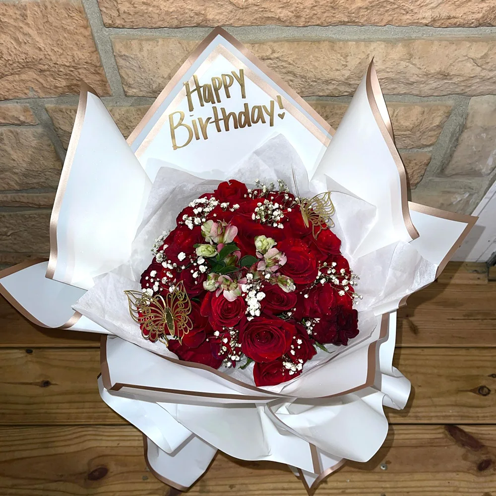 Wholesales 20pcs Golden Line Frame Flower Wrapping Paper sheets Gold edge Bouquet Frost Matte Florist Gift Packing Papers