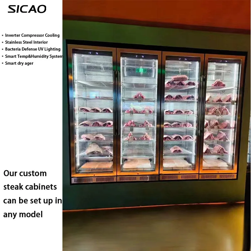 SICAO Custom Beef Steak Saussages Meat Dry Aging Aged Cooler Refrigerator Fridge Display glass Dry Dri Ager Cabinet  Machine