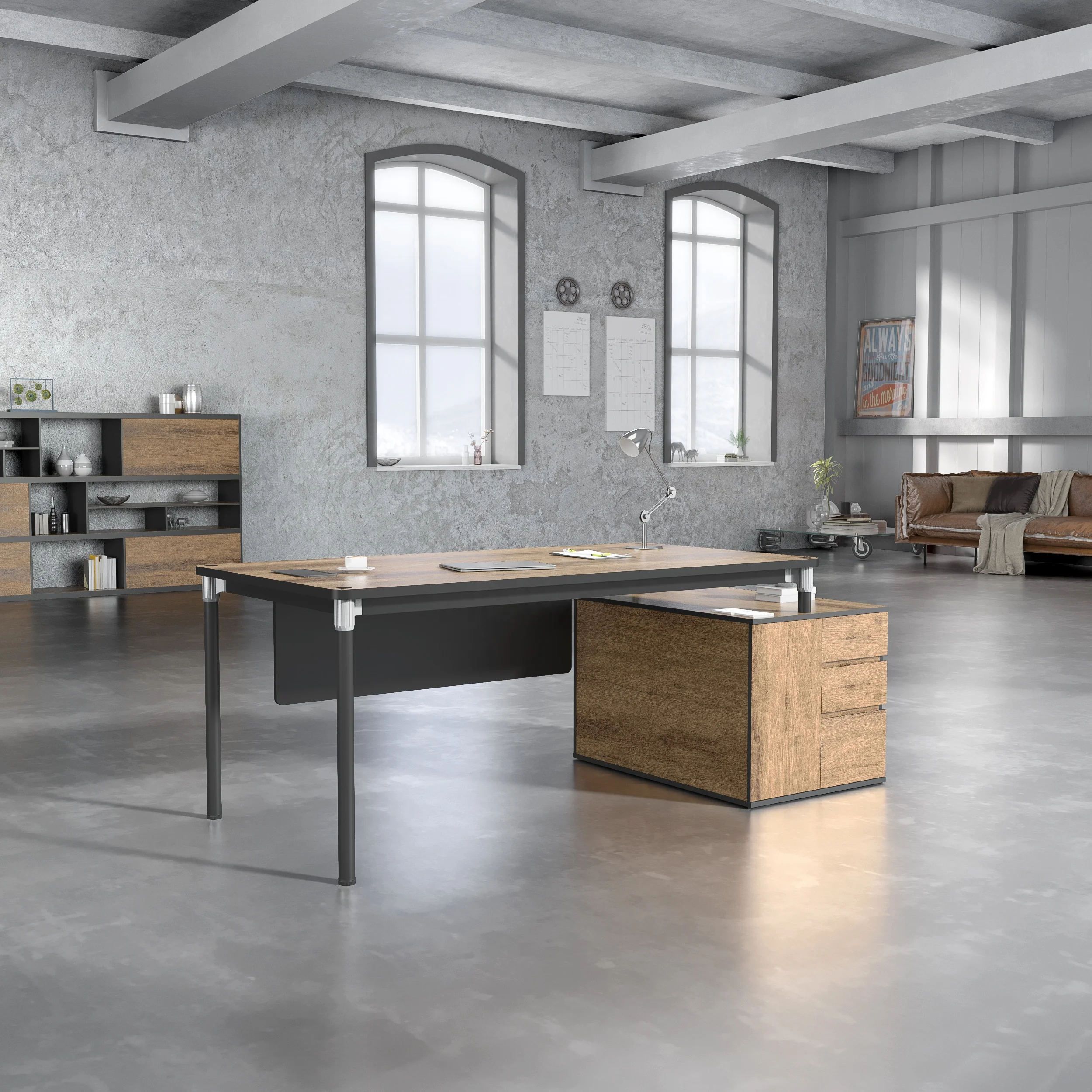Open office furniture WESOME metal leg single workbench wooden office desk