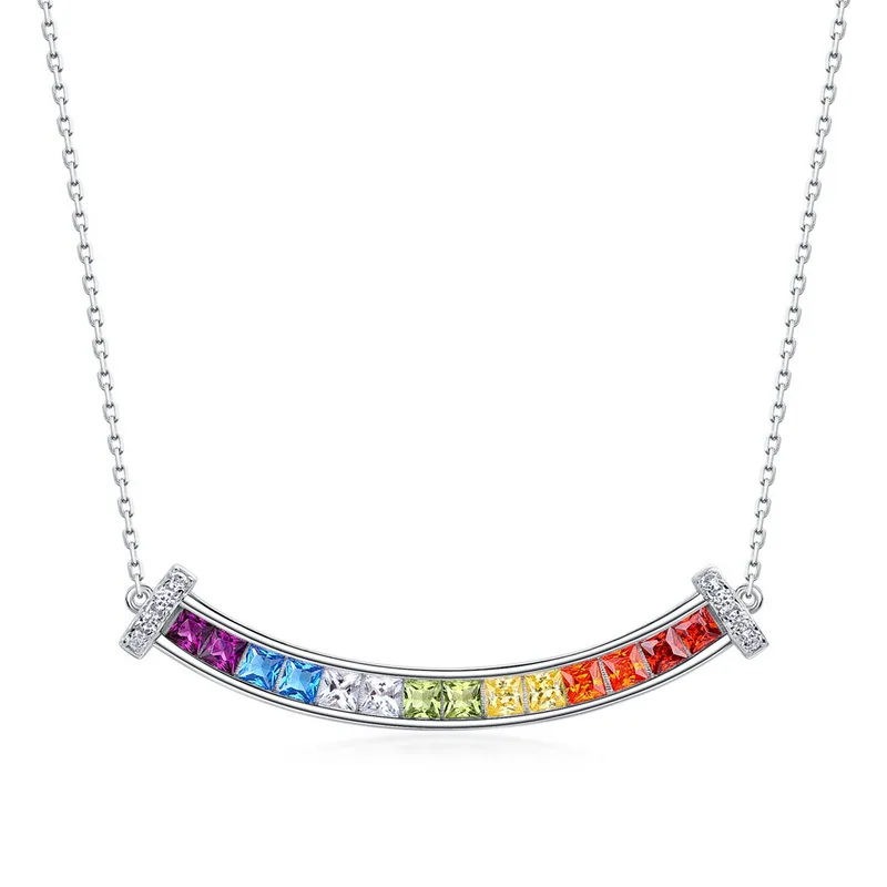 Sunnice smile feeling s925 sterling silver long length jewelries chain Versatile fine necklaces silver 925 colorful jewelry