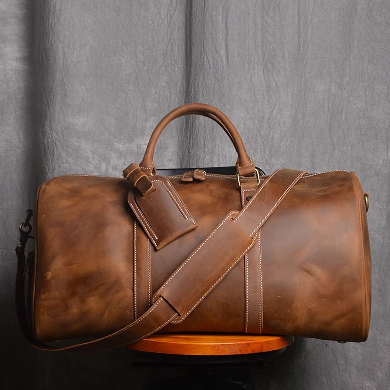 Wholesale genuine leather men vintage duffel bags  with shoes storage compartment bags for travel /business trip use