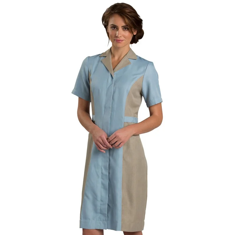 Wholesale Bulk Custom Logo Hotel Restaurant Hospitality Housekeeping Maids Uniform Dress with Deep Pockets