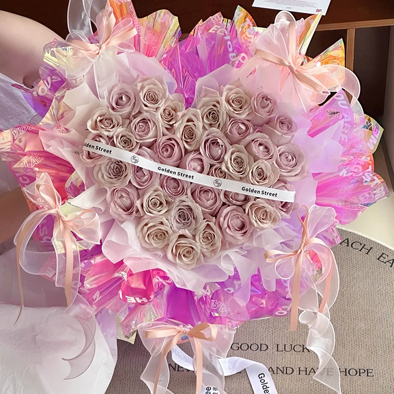 Korean Flower Wrapping Paper Crafts PE Plastic Packing Waterproof paper Halloween Wrapping Paper