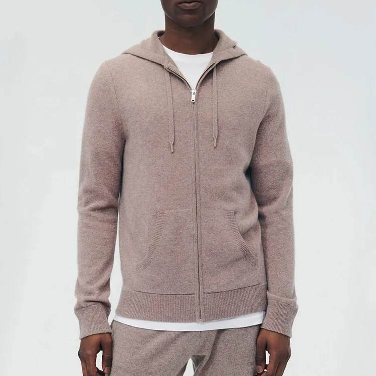 Factory machine knitted men custom embroidery full zip up essentials vintage heavyweight fleece cashmere zip hoodie for men