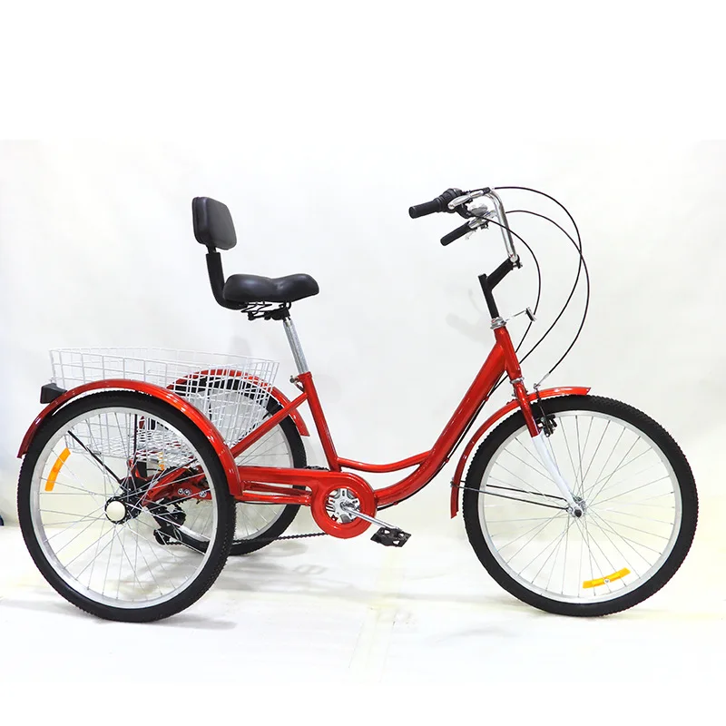 2024 China popular cheap whole sale adults elder 24 inch 6 speed disc brake three wheel cargo bikes trike