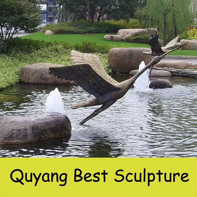 Villa Decor Granite Crane Statue Garden Marble Water Fountain Sculpture