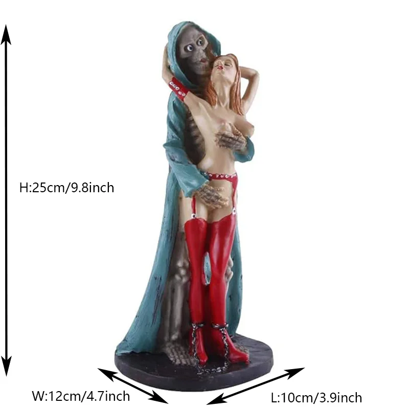 Halloween Party Decor Day Of The Dead Skeleton Statue Resin Skull Ghost Hugging Beauty Sexy Statue