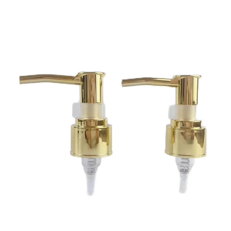 free sample 24 mm 28 mm Oil dispenser pump custom shiny gold lotion pump long nozzle shampoo bottle pump