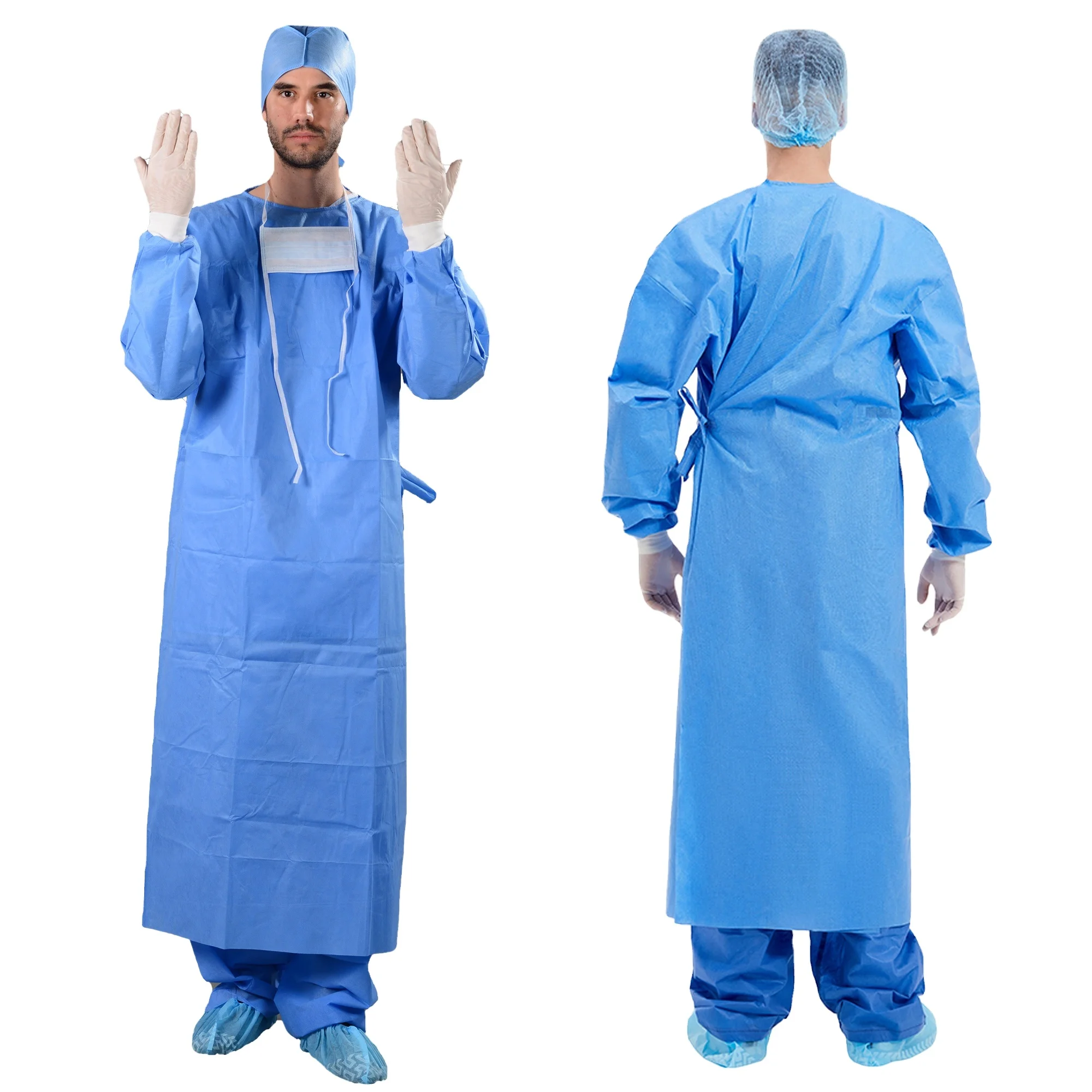 SMS Non-Woven Disposable Surgical Gown with 4 Ties and Magic Tape Medical Consumables for Healthcare Professionals