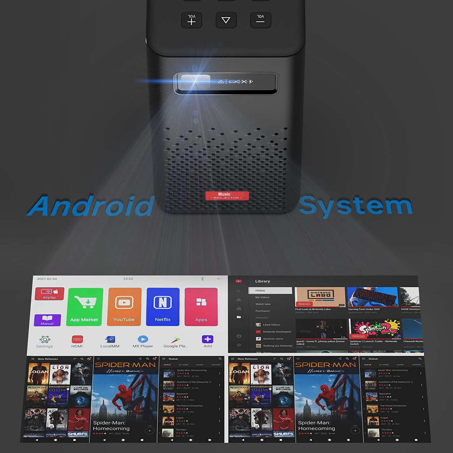 DLP Projector Android Mini Pocket Portable Battery Android 9.0 System with Blue-tooth Projector