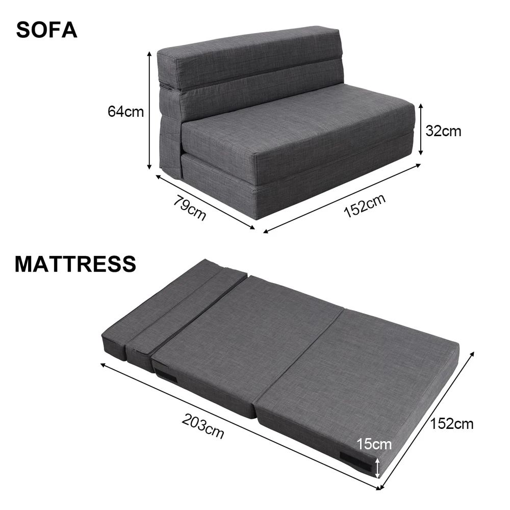 Modern Design Foldable Sofa Bed with Massage Feature Soft Fabric Cover Memory Foam Mattress for Home & School Bedroom Furniture