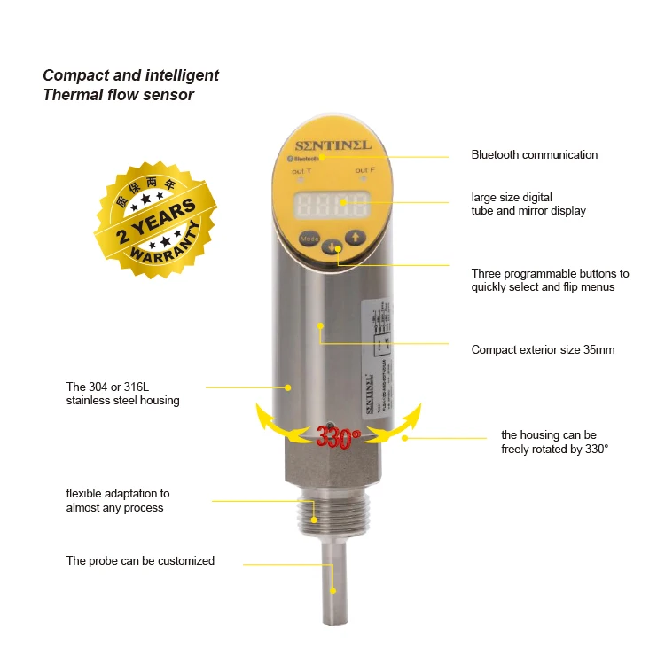 Stainless Steel Digital Sequential Flowing Led Indicators Thermal Water Flow Switch