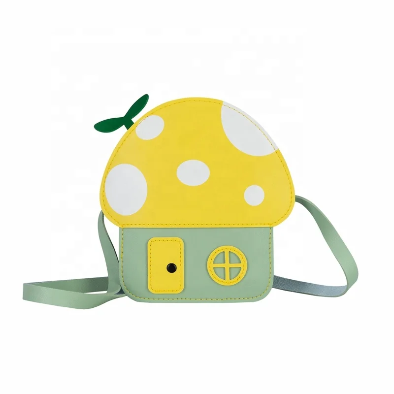 Heopono Yiwu Factory Faux PU Leather Small Crossbody Bag Boys Girls Lovely Cartoon Mushroom Children OEM Cute Fashion Kids Bag