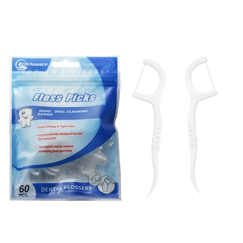 Food-grade Recoverable Plastic Cheap Bag Fresh Mint Flavor  Dental Floss Pick 50 Count Toothpicks for Teeth Cleaning