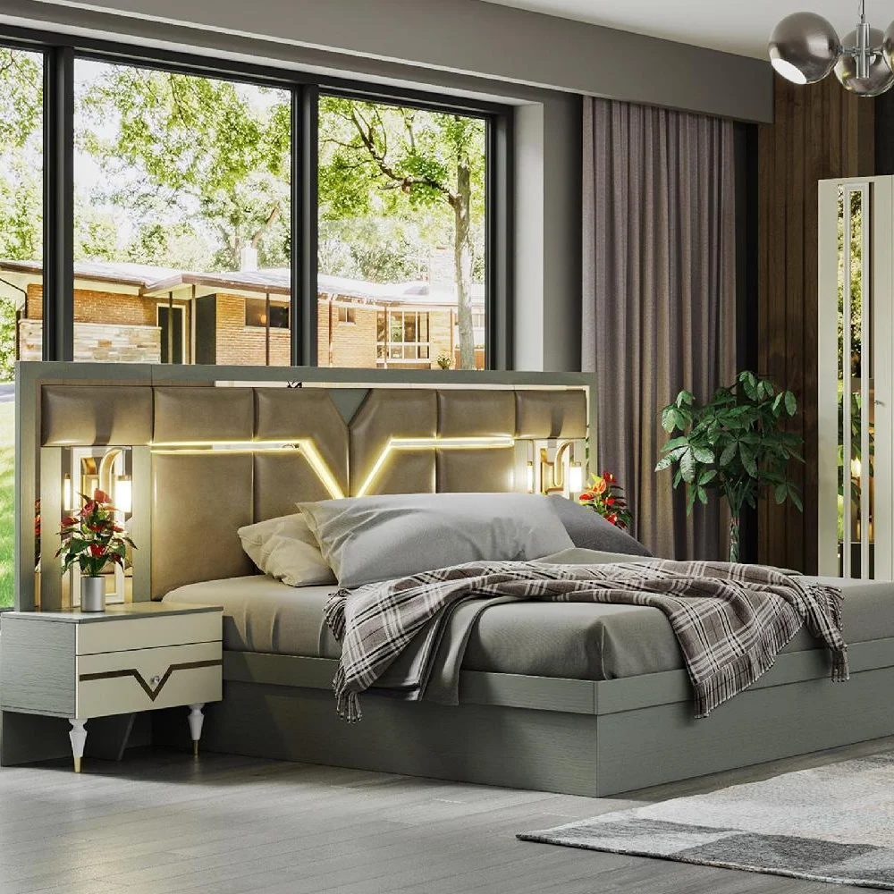 Bedroom Furniture Set Simple Full Size Bed Frame Multifunctional Beds Wholesale Wooden with Storage Home Wood Modern CARB , P2