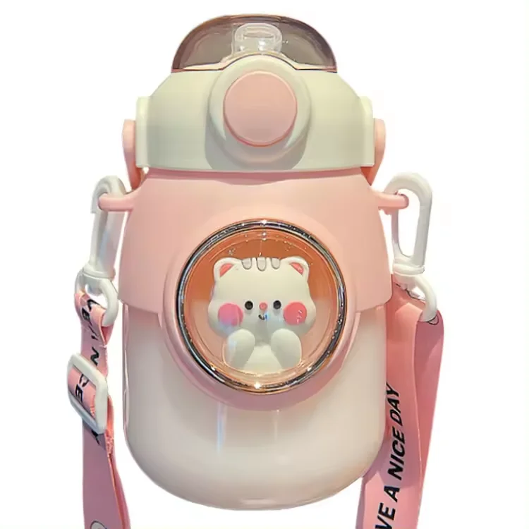 Оптовая продажа Лидер продаж милая вакуумная фляжка из нержавеющей стали детская чашка-термос соломы с ремешком