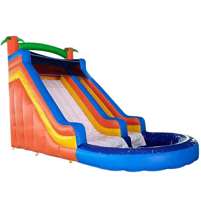 Popular Pvc Tarpaulin Red And Yellow Ball Theme Inflatable Water Slide With Rock Climbing Wall For Kids And Adults