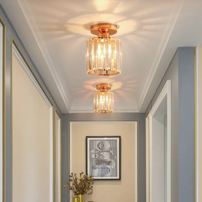 Modern Simple Nordic Crystal Ceiling Light Luxury Entrance Hall Light Creative Aisle Corridor Balcony Small Ceiling Lamp LED 90