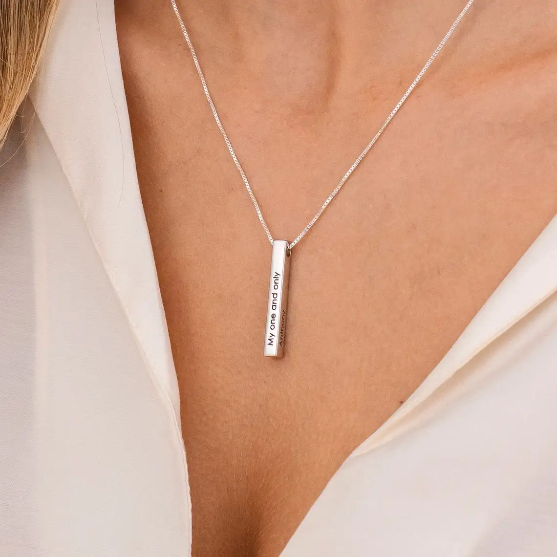 Stainless Steel Engraved 3D Bar Pendent Necklace Personalized Engrave Name Date Text  Bar Pendant Custom Necklace Men Jewelry