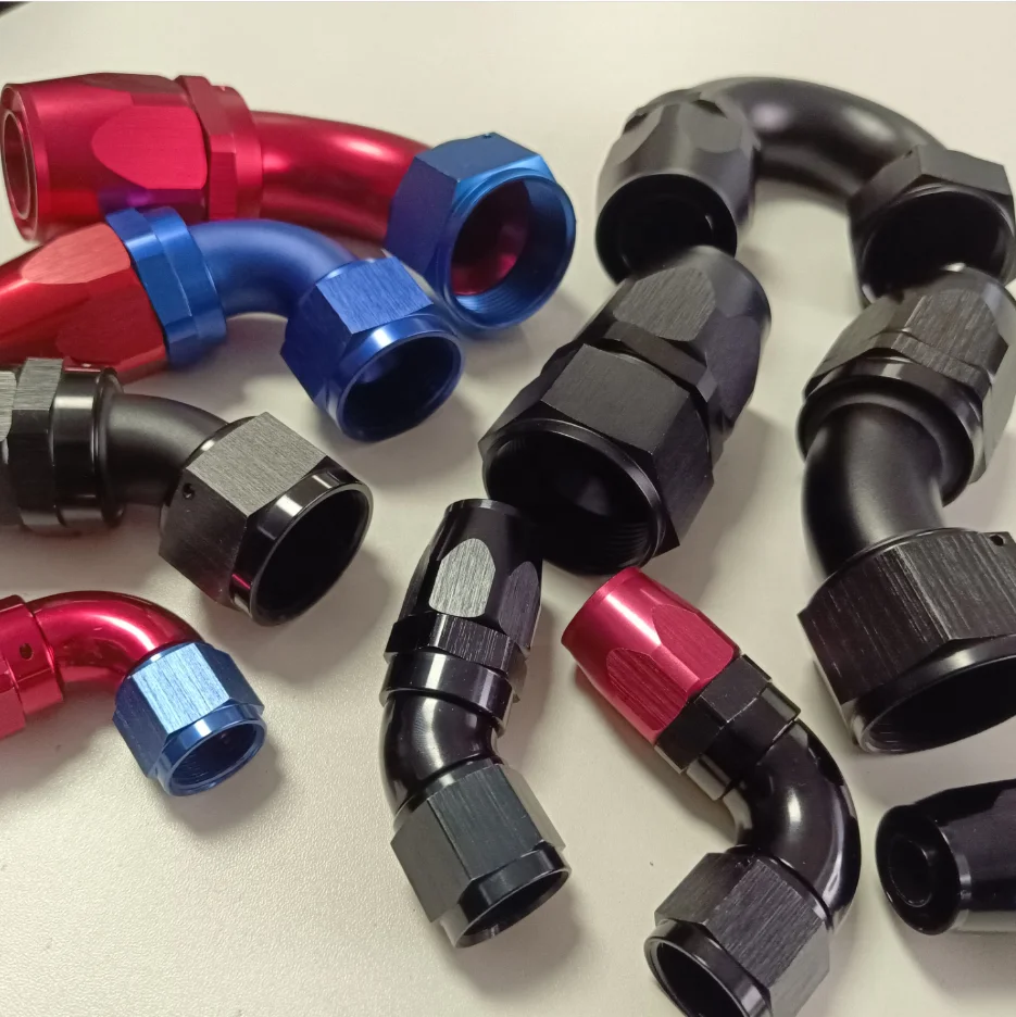 Black anodized an fittings swivel hose ends straight elbow 45 90 180 degree dash -4 -6 -8 -10 -12 -16 an connection