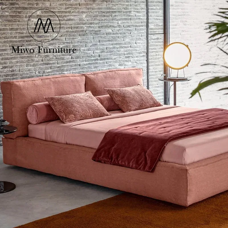 Italian luxury modern simple fabric Double bed frame upholstered bed hotel comfort master bedroom King Size Bed custom
