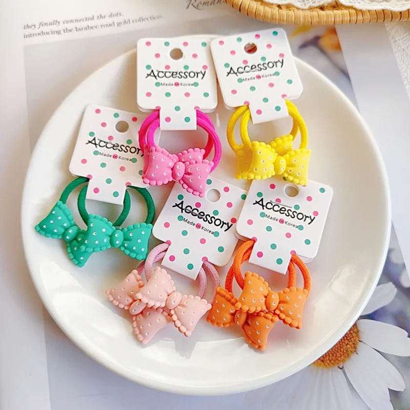 Spring Wave Dot Bow Hair Circle Wave Edge Lovely Rubber Band Hair Ornaments For Children