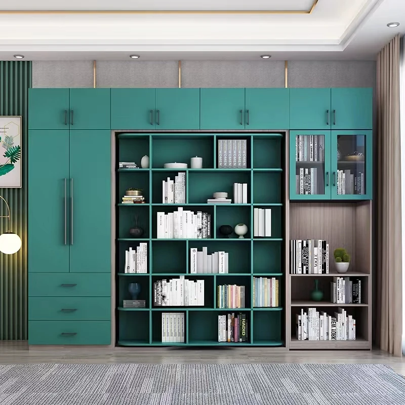 Wooden Rotating invisible folding bed combination multi functional wardrobe cabinets desk bookcase wall Murphy bed