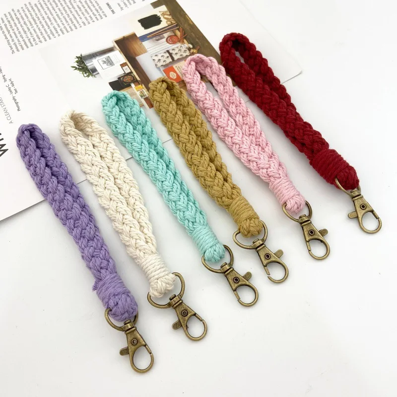 BSBH 2024 Handmade Braided Rope Keychain Boho Wristlet Keychain Rope Promotion Daisy Rope Wrist Keychain Bracelet