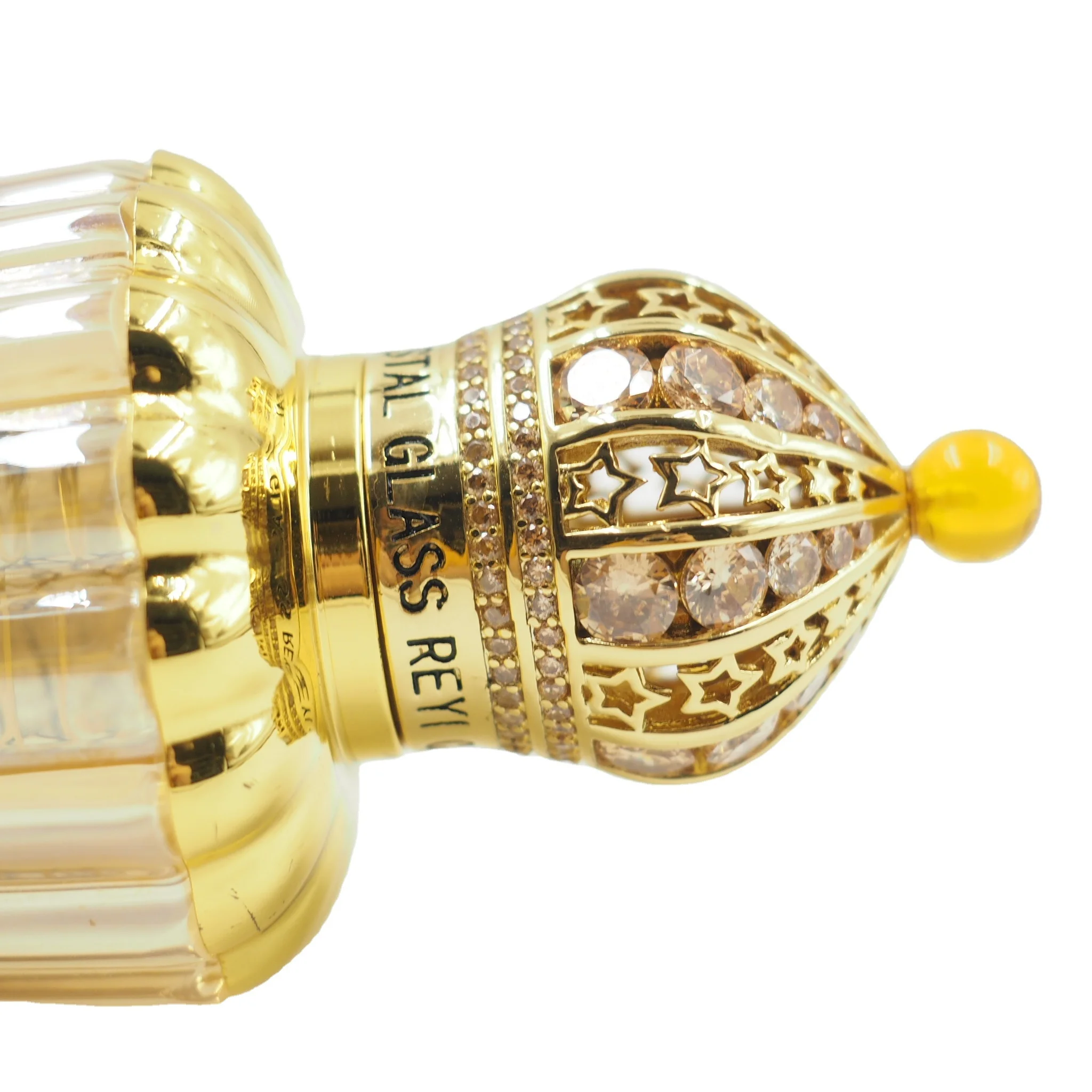 Luxury Crystal Glass Bottle With Jewelry Cap For Purfumes Oud Oil Attar Bottle