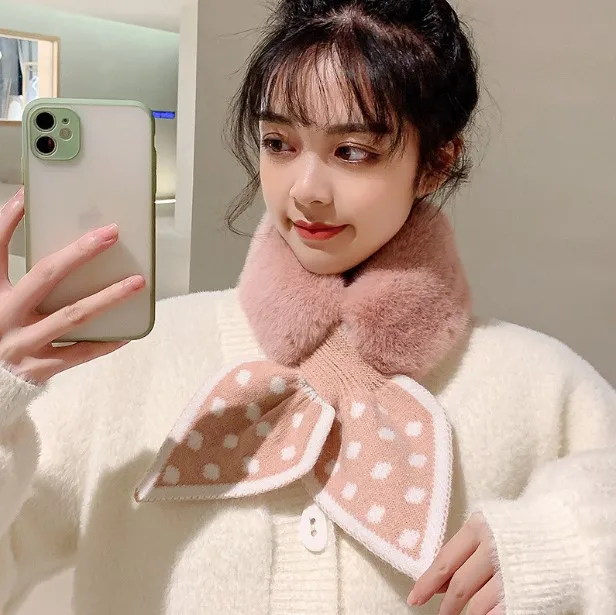 2022 Women Sweet Warm Autumn Winter Student Scarf  Fur Knitted Collar Scarf