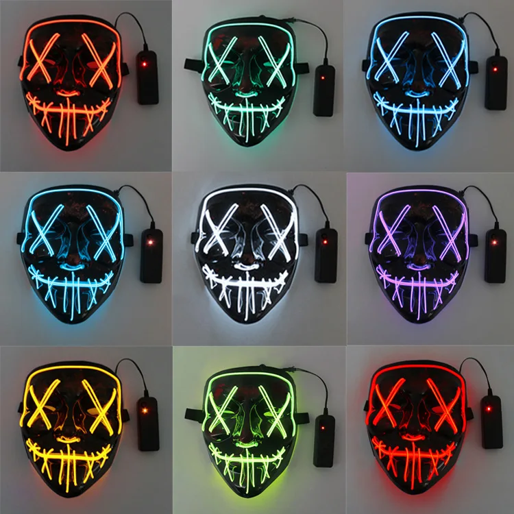 Wholesale halloween 2022 horror party scary led flashing light mask cosplay party decorations Halloween party mask