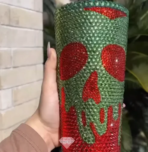 Bling Design Studded Rhinestone Diamond Cute Bling Straight Cup the Cow Pattern Water Bottle with Lid and Straws