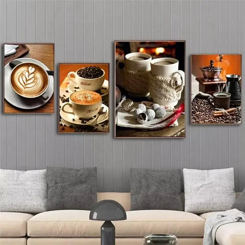 Vintage coffee latte canvas painting poster bar kitchen cafe home restaurant wall art decoration painting
