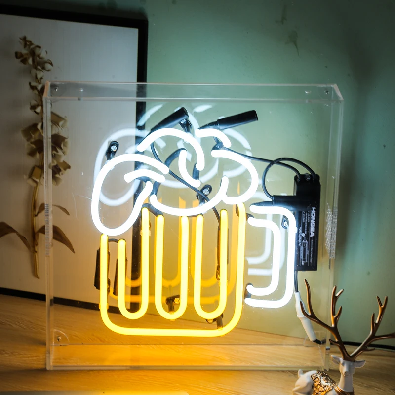 3D illuminated home decoration RGB cup design lighted glass neon sign for party