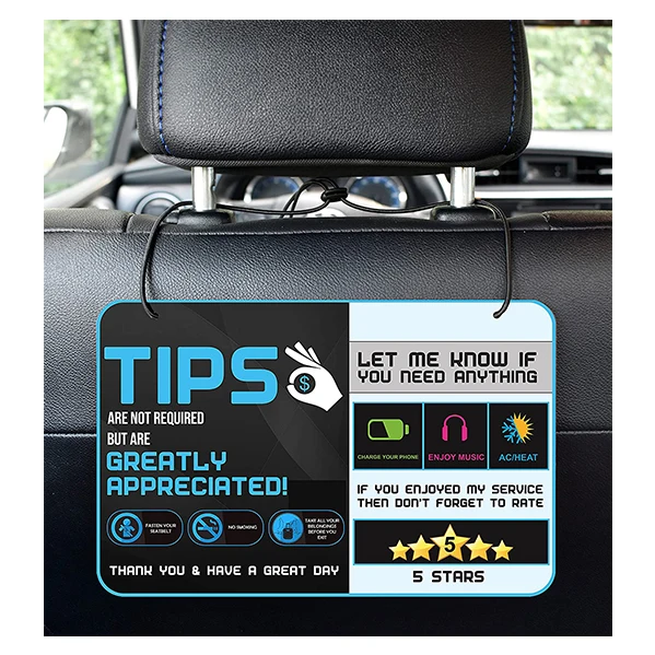 Custom printing Tips card sign,Five star Accessories rider tips taxi sign driver Rating Appreciated Ride for drivers accessories