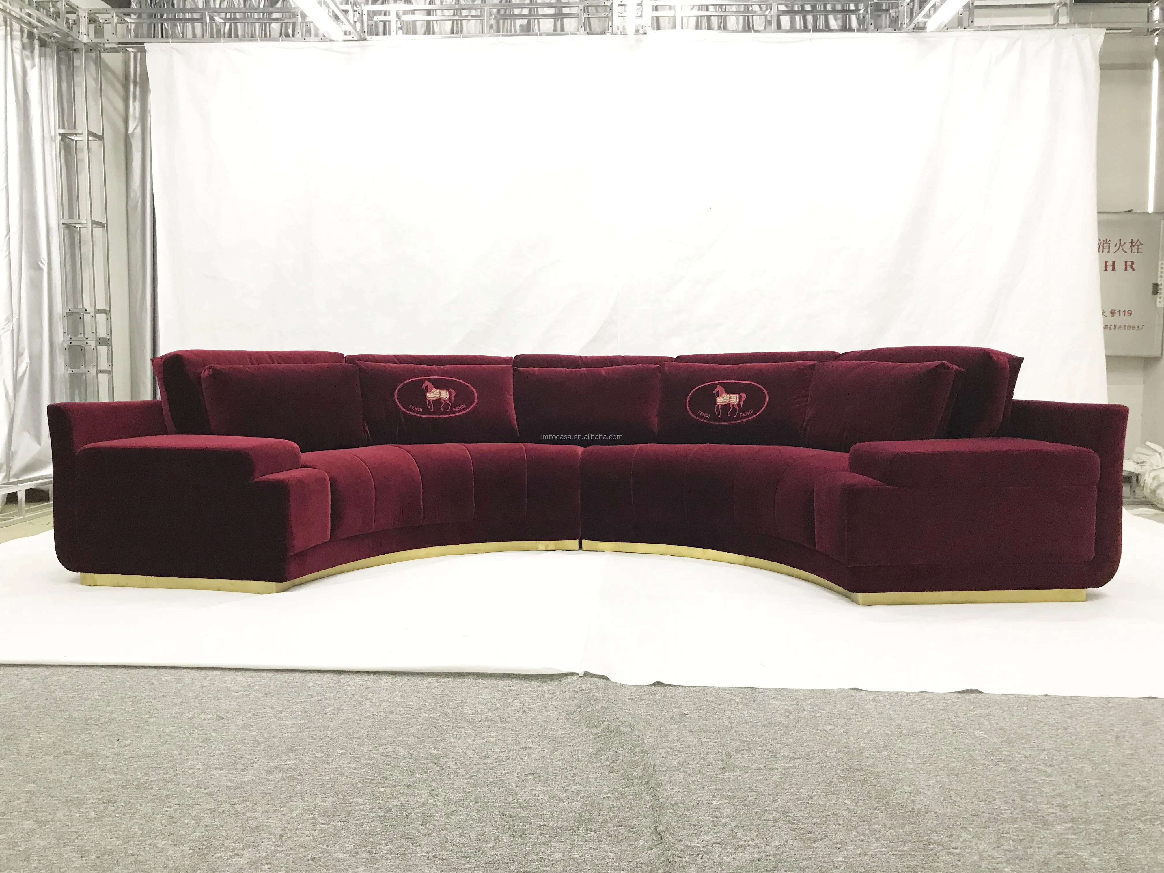 
Luxury Italian Furniture Modern Orange Velvet Sofa Set 7 Seater / FF Style Quality Fabric Sofa Bed Half-Round Sofa Couch 