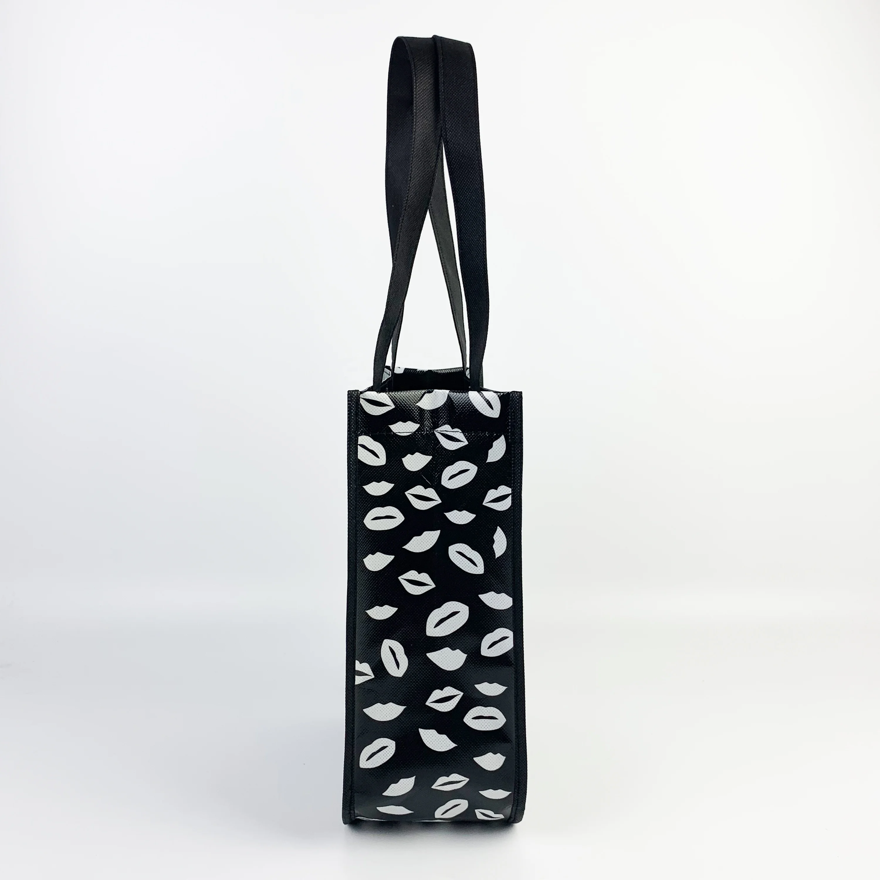 Promotional eco-friendly recycled handled non woven shopping bag with custom logos lululemon black shopping bag